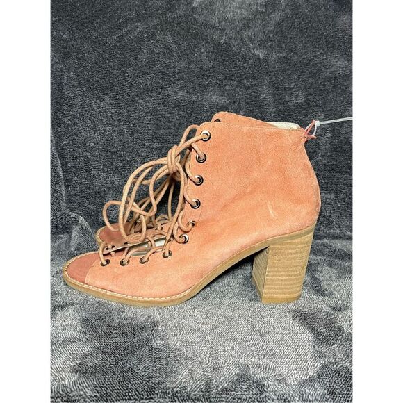 Jeffrey Campbell X Free People Women 8.5 Sandal Pink Leather Block Heel Lace Up - Picture 4 of 7